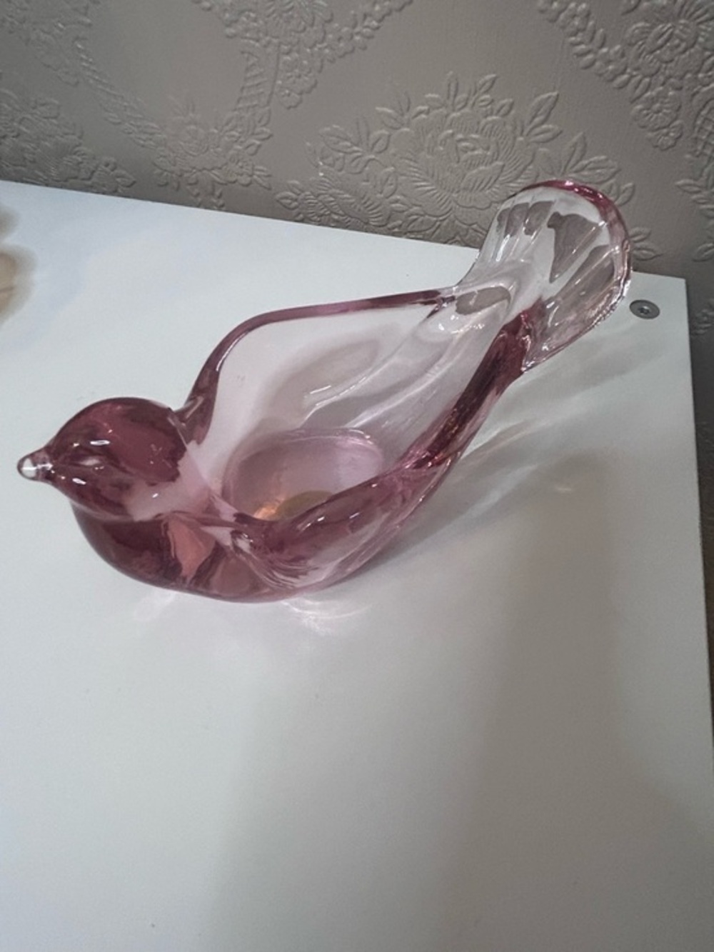 Fenton Pink Glass Bird Candle Holder 6” long
